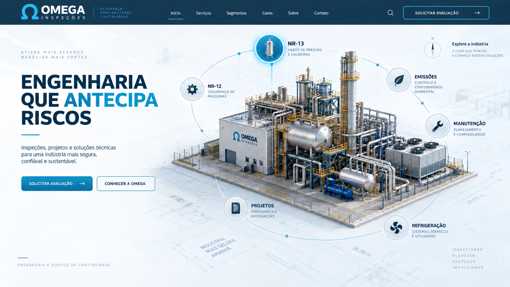 Referência conceitual de instalação industrial usada para ilustrar prevenção e operação.
